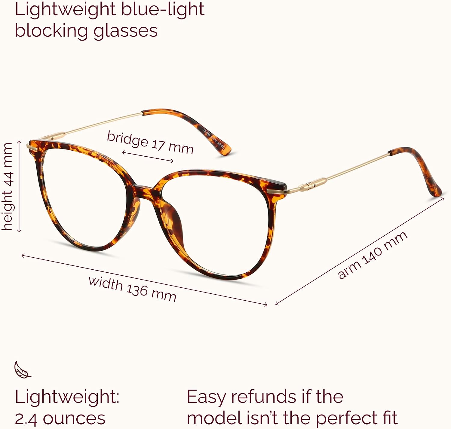 Gaoye Blue Light Blocking Glasses - Trending Round TR90 Frames  Metal Arms  UV400 Protection - Matching Soft Case
