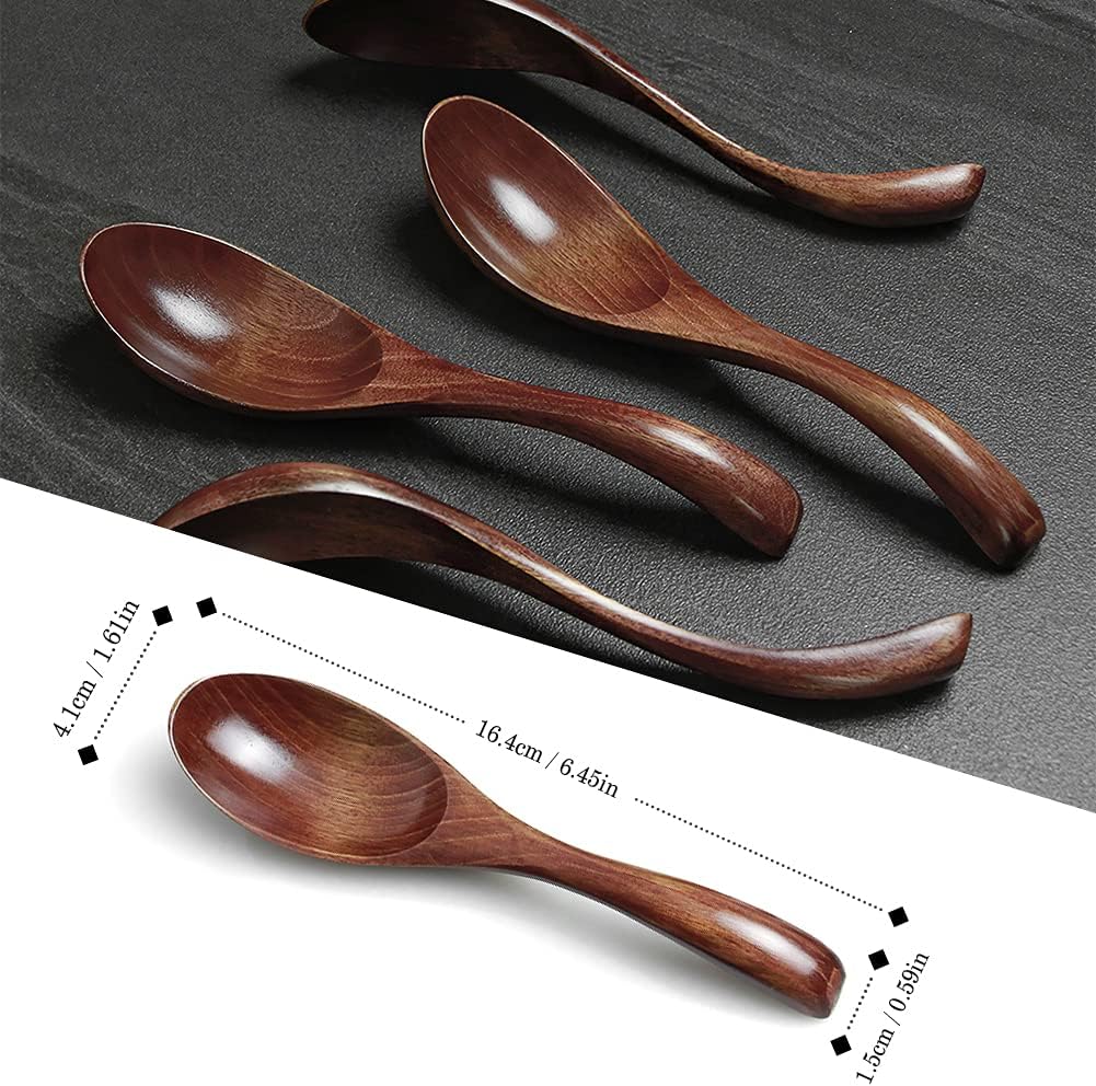AOOSY Soup Spoons  Wooden Spoons  4 Pieces Japanese Style LightWeight Table Spoon Kitchen Utensil for Adults