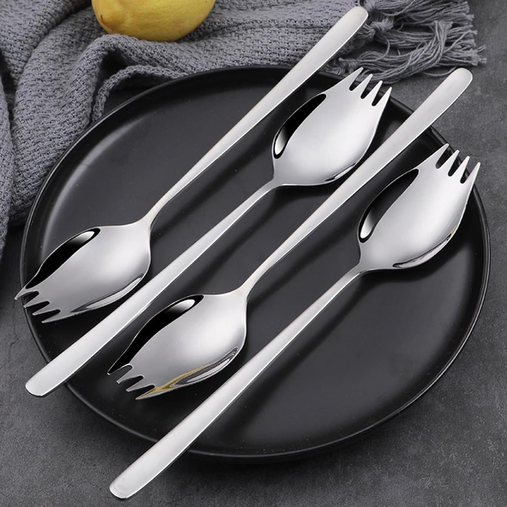 IQCWOOD Sporks  4-Pack 18/10 Stainless Steel Fork  Metal Spork for Everyday Household Use  7.4-Inch Long Handle Dessert Ice Cream Salad Forks  Flatware Set Spork for Fruit Appetizer Dessert