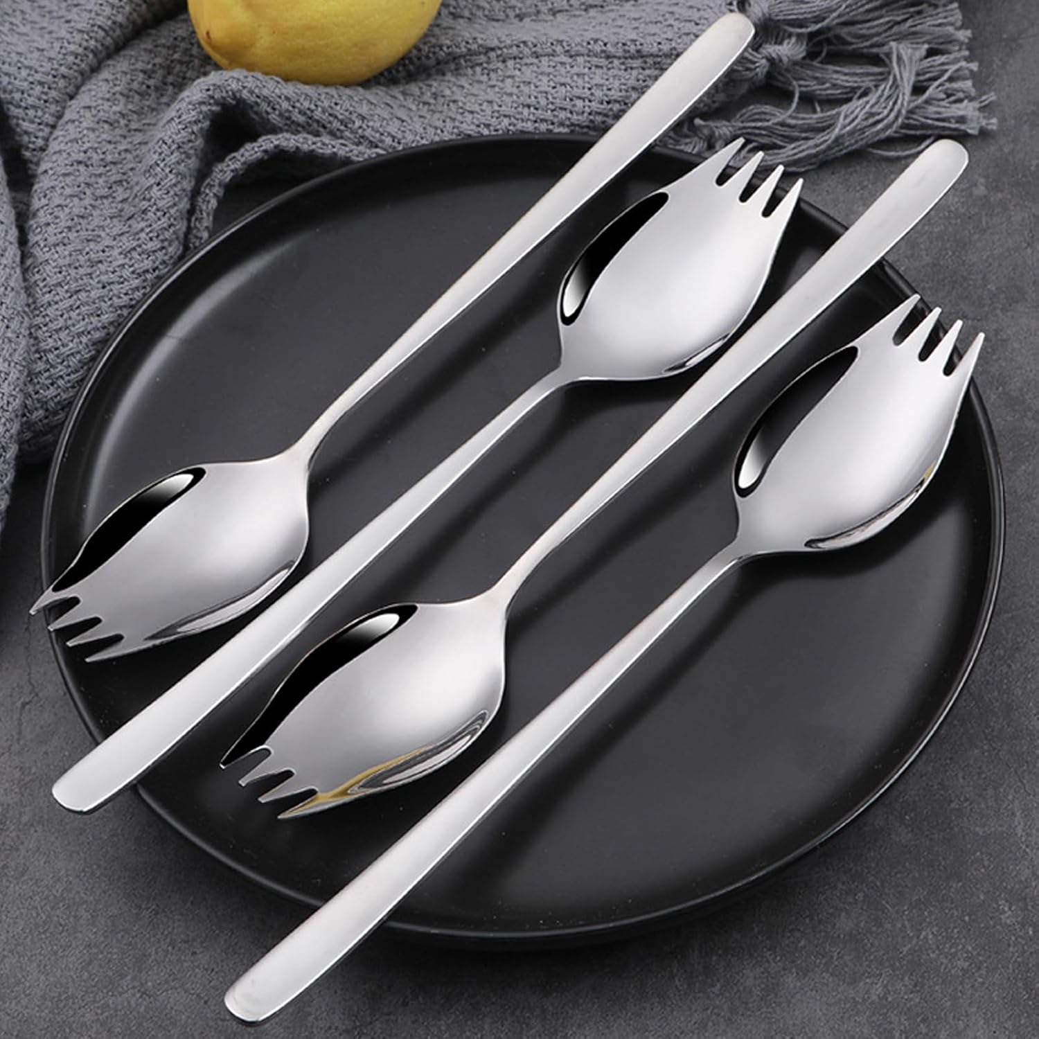 IQCWOOD Sporks  4-Pack 18/10 Stainless Steel Fork  Metal Spork for Everyday Household Use  7.4-Inch Long Handle Dessert Ice Cream Salad Forks  Flatware Set Spork for Fruit Appetizer Dessert