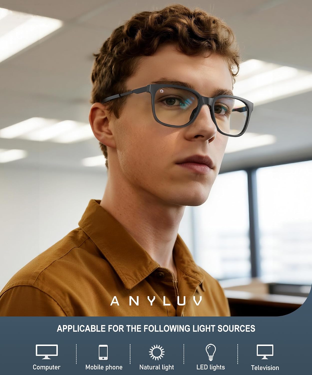 ANYLUV Blue Light Glasses for Men  Lightweight Computer Gaming Glasses  Stylish Anti Eyestrain Blue Light Blocking Men