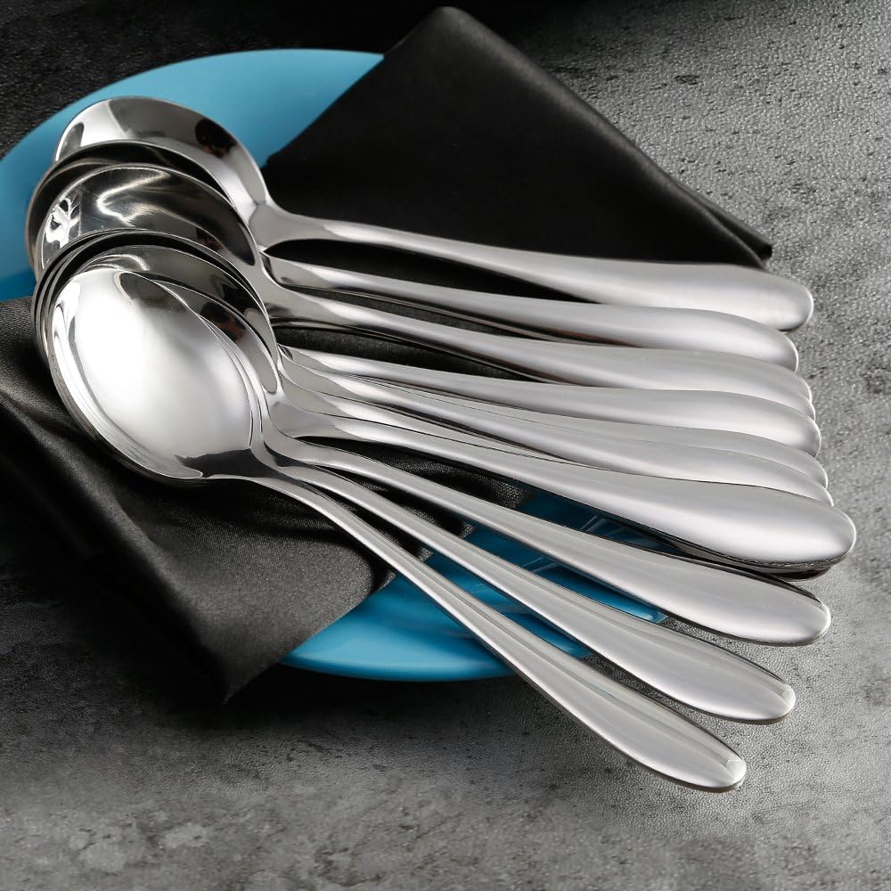 Large Soup Spoons/Stainless Steel Bouillion Spoons 12-Piece 7.7 Inches