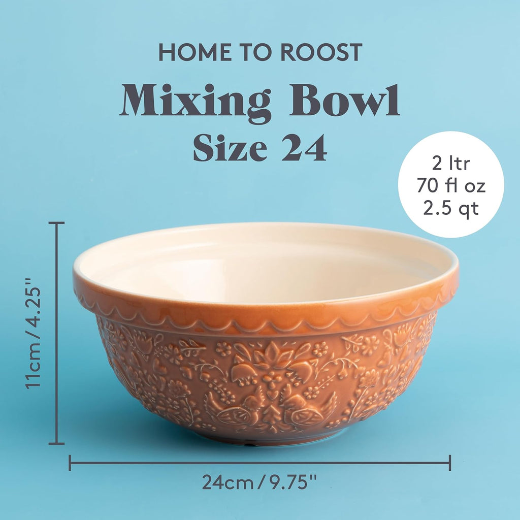 Mason Cash Home to Roost Mixing Bowl | 24cm Earthenware Bowl with Embossed Hen & Cockerel Design | Classic Bakeware for Dough  Pastry & Cake Mixing | Dishwasher & Freezer Safe