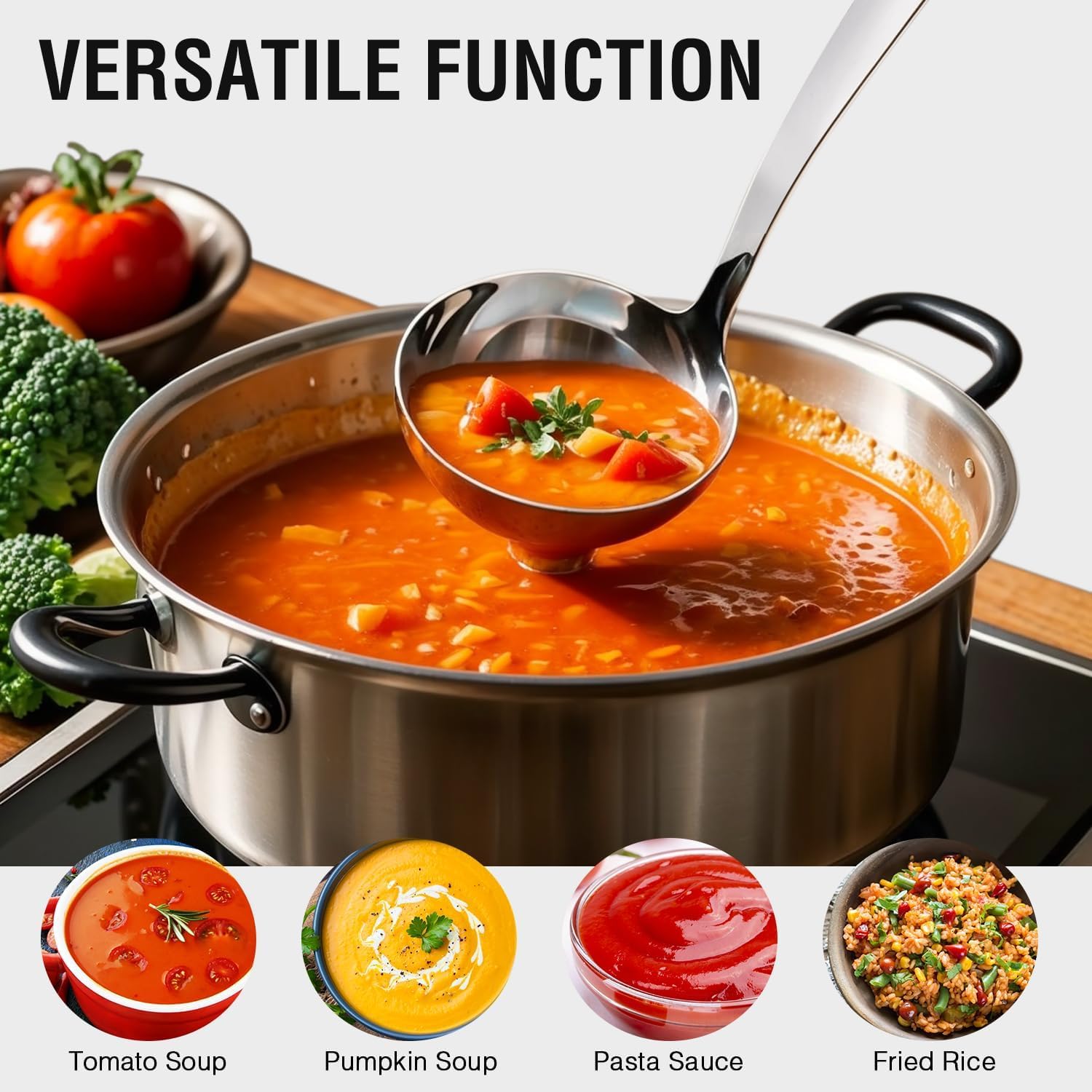 Kitchen Stainless Steel 11.2 Inches Round Soup Ladle Ergonomic Handle  Perfect For Stirring  Serving Soups  And More - Heavy-Duty Metal Ladle Chef Craft Select Serving Ladle