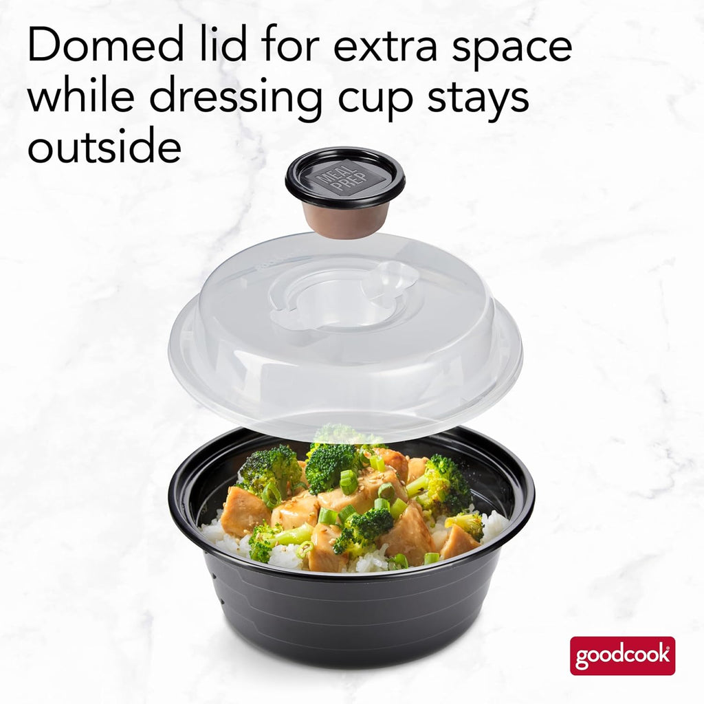 GoodCook 4-Cup Meal Prep Bowls Set with Lids and Dressing Cup  Microwavable Food Storage Containers for Meal Prepping  Set of 10  Black