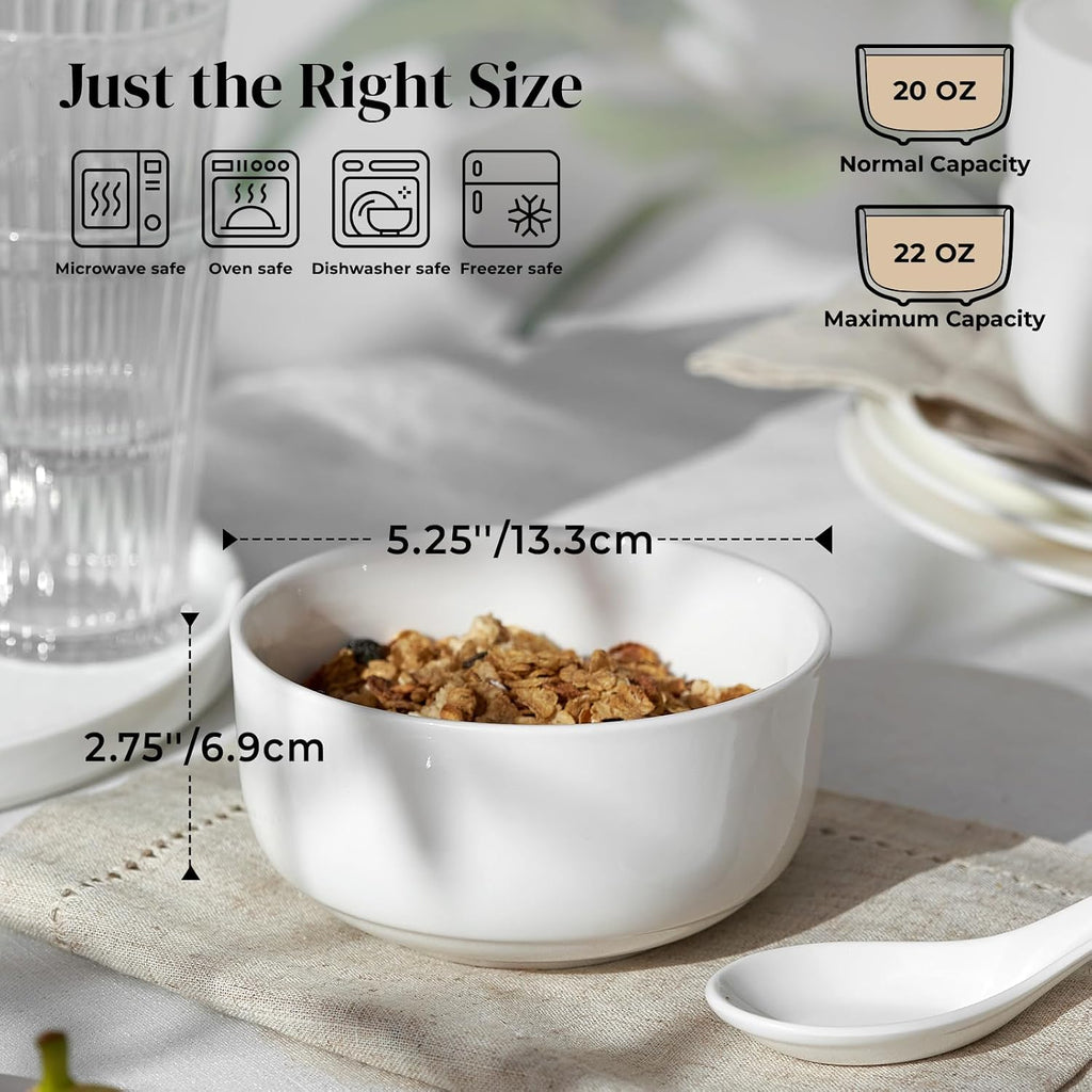 DOWAN Cereal Bowl  22 Ounce Soup Bowls White Ceramic Bowl Set of 6  White Porcelain Bowls for Kitchen  Oven & Dishwasher & Microwave Safe  White Porcelain Soup Bowls for Cereal Soup Rice Pasta Salad
