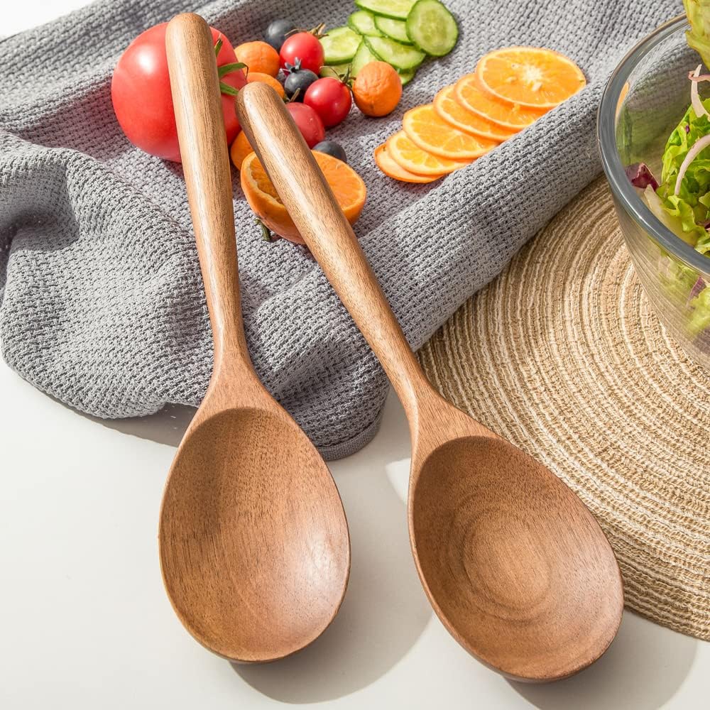 Wood Spoon  Healthy Acacia Wooden Cooking Spoons  Durable Kitchen Serving Spoon Scooper  Non Scratch Wood Ladle Tableware For Cooking  Serving Salad  Stirring Soup  Easy to use