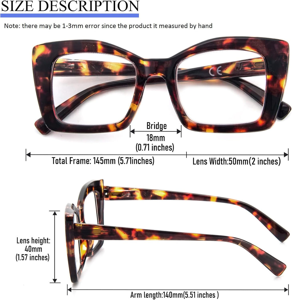 REAVEE Oversized Square Reading Glasses Oprah Style for Women  Blue Light Blocking Large Frame Computer Readers Spring Hinge