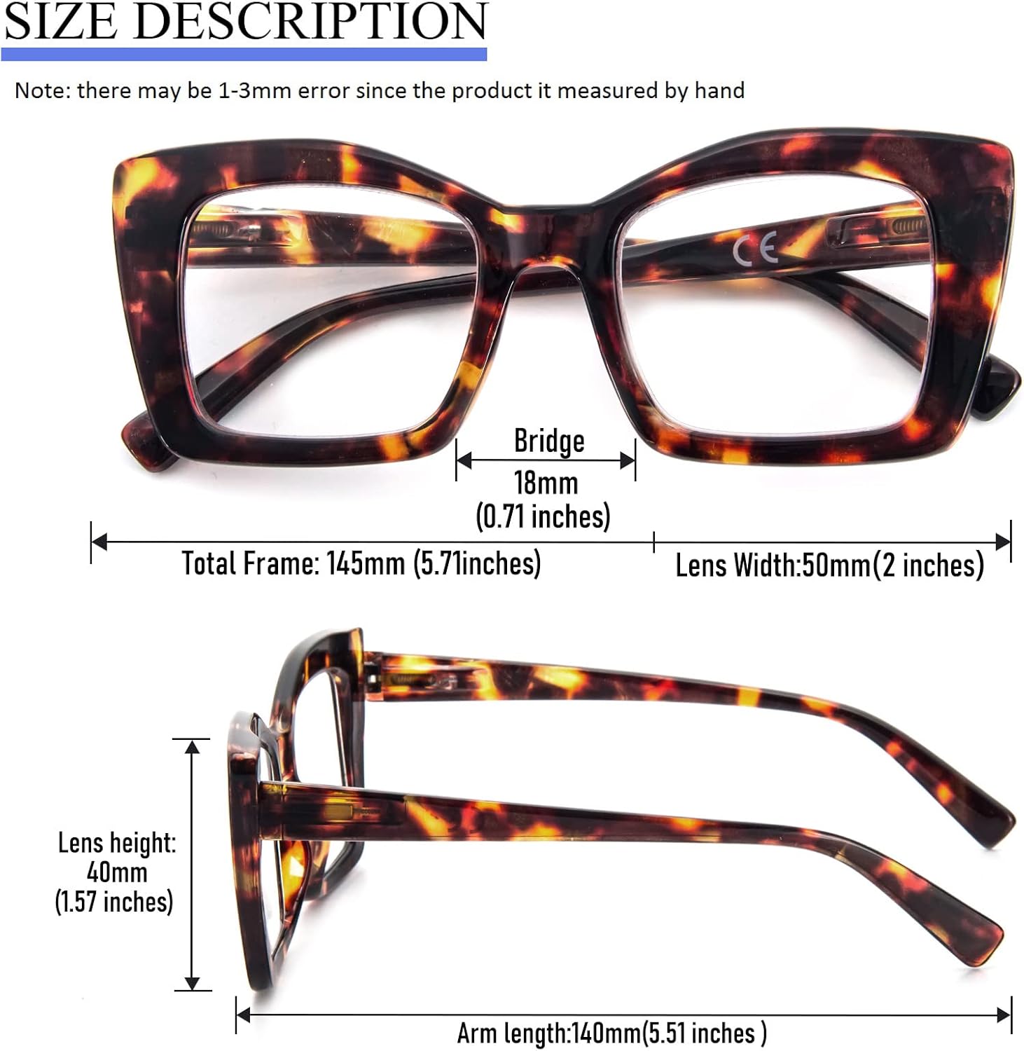 REAVEE Oversized Square Reading Glasses Oprah Style for Women  Blue Light Blocking Large Frame Computer Readers Spring Hinge