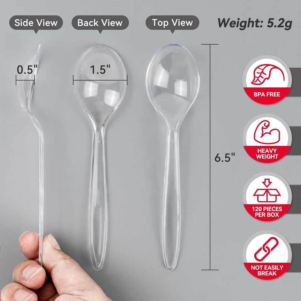 Plastic Soup Spoons  Heavy Duty Disposable Cutlery  Deepened Spoon Bowl for Hot Food  120 Count