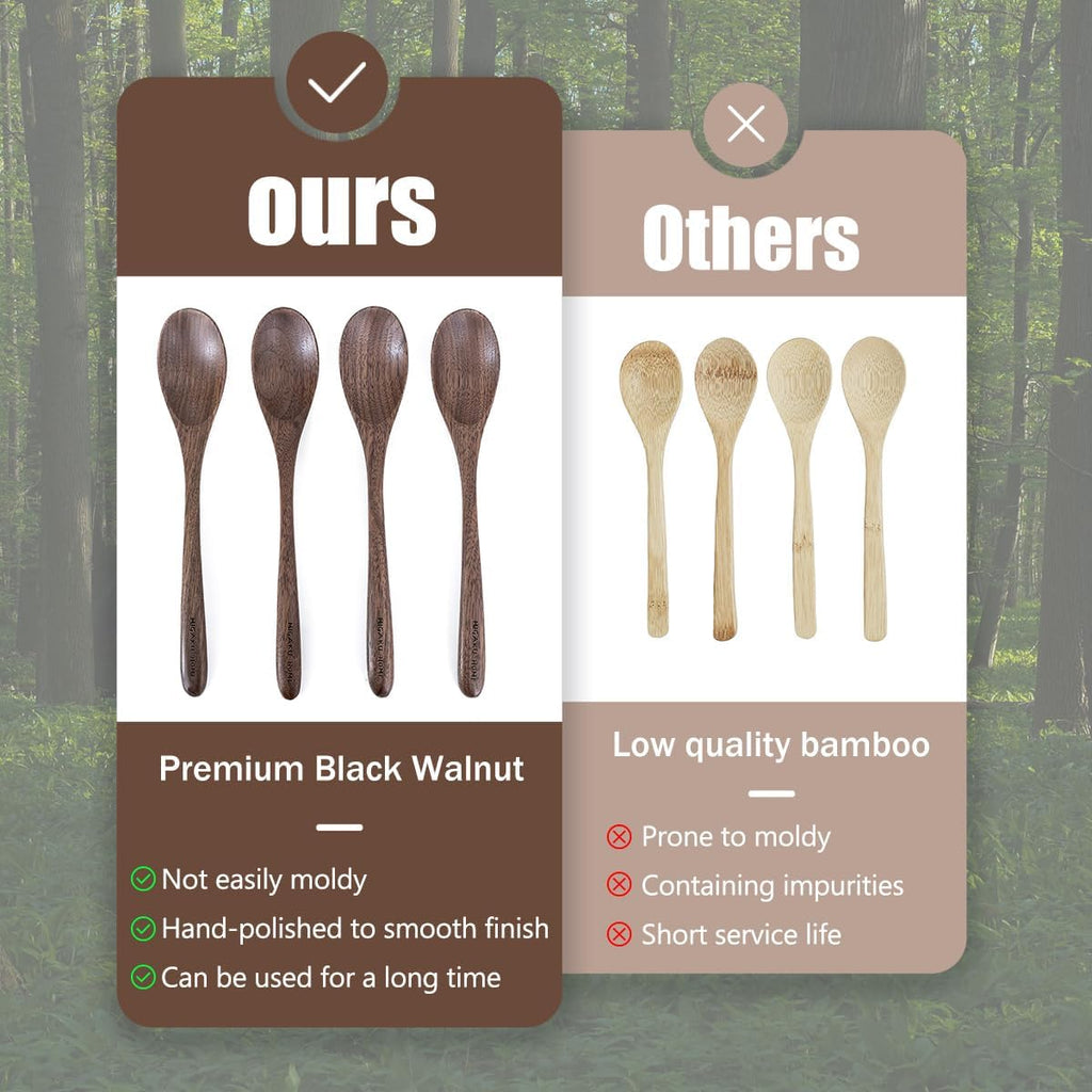 Black Walnut Wooden Spoons  4pcs Soup Spoons for Eating  Eco-Friendly Japanese Kitchenware Set  Natural Wood Utensils for Cooking Mixing Stirring