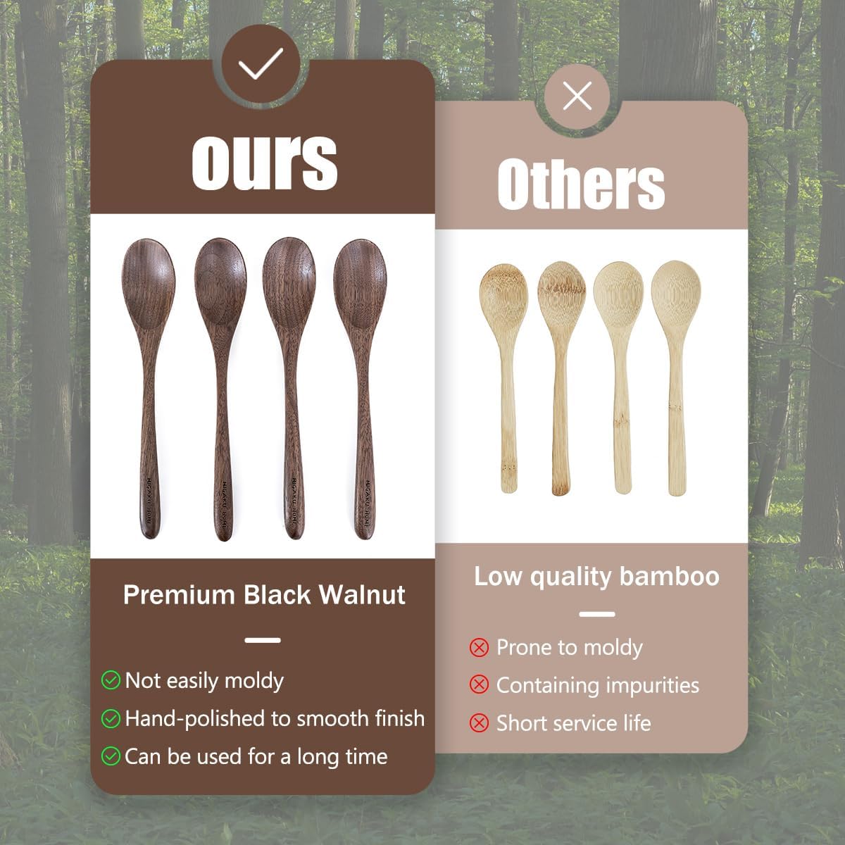 Black Walnut Wooden Spoons  4pcs Soup Spoons for Eating  Eco-Friendly Japanese Kitchenware Set  Natural Wood Utensils for Cooking Mixing Stirring