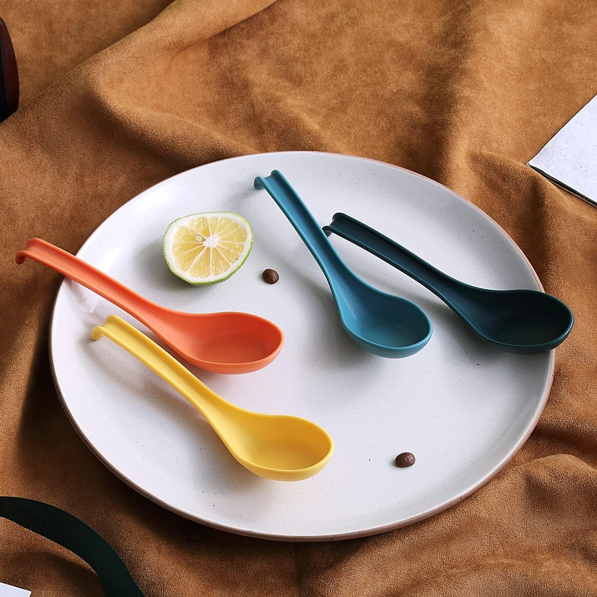 Evanda Soup Spoon  ECO Friendly Dinner Spoon Made of Food Grade PP  BPA Free Easy Clean Dishwasher Safe Set of 12(Mix Color)