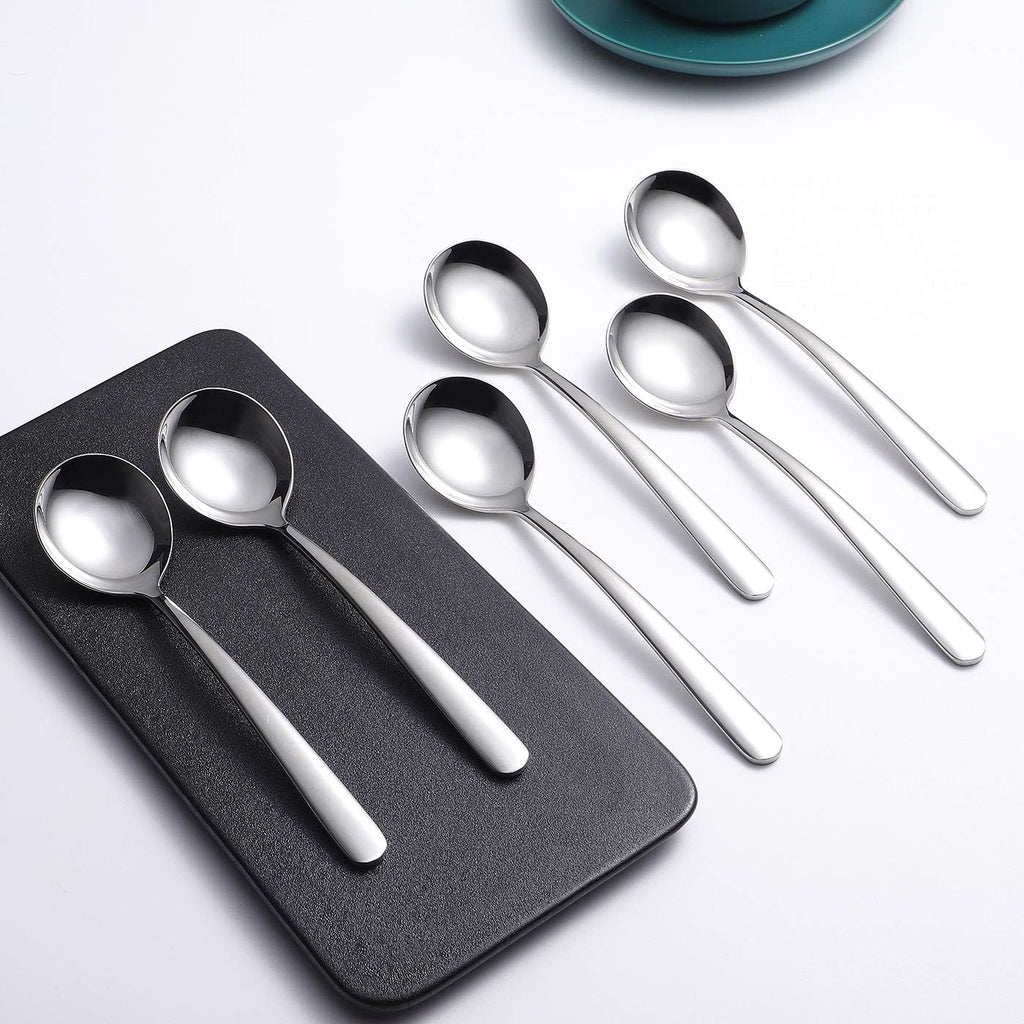 Soup Spoons 6-Pack 18/10 Stainless Steel Big  Large and Heavy Duty Round Spoons Elegance Series 7.7 Inch Long 2.2 Ounces Weight by IRONX (biggest soup spoons)