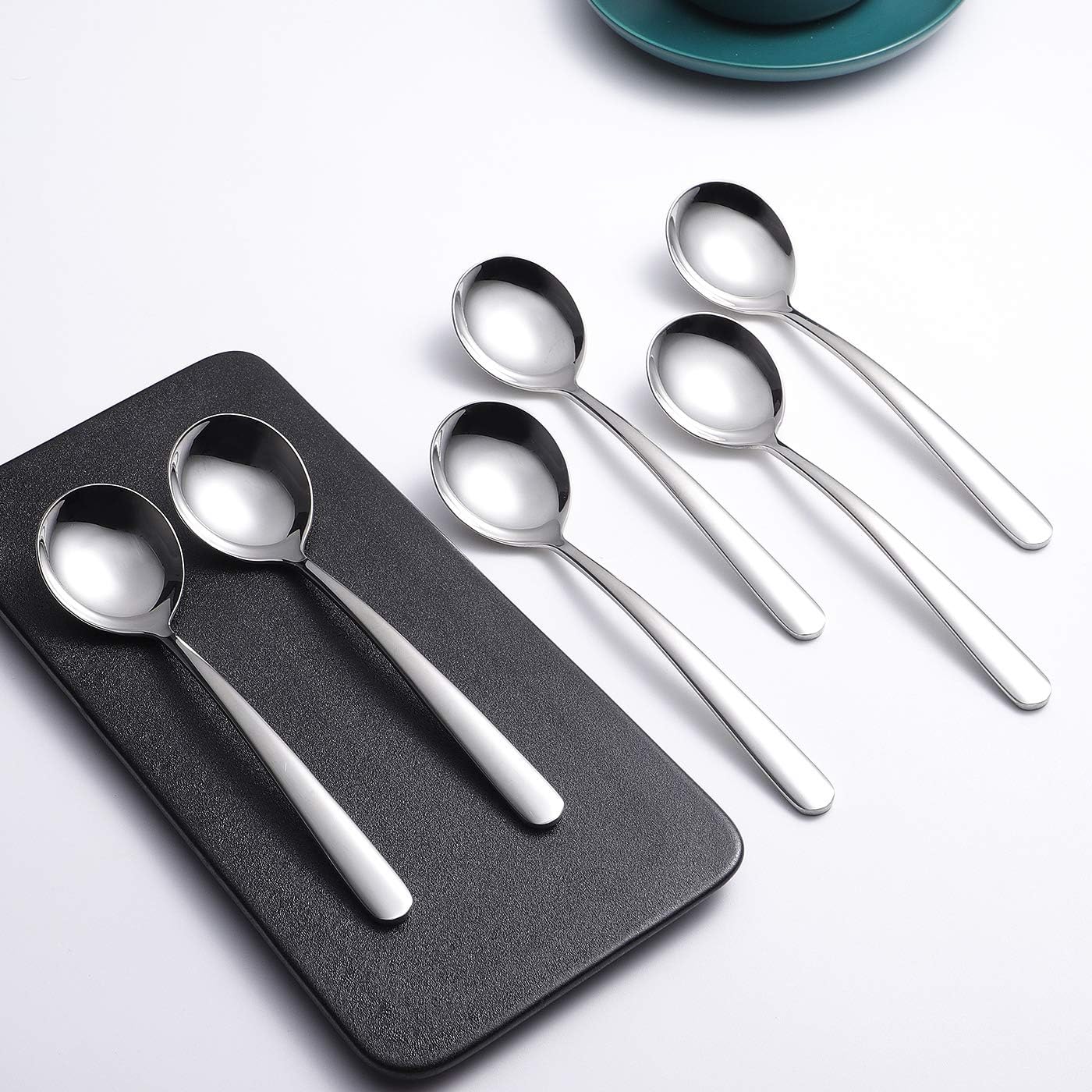 Soup Spoons 6-Pack 18/10 Stainless Steel Big  Large and Heavy Duty Round Spoons Elegance Series 7.7 Inch Long 2.2 Ounces Weight by IRONX (biggest soup spoons)