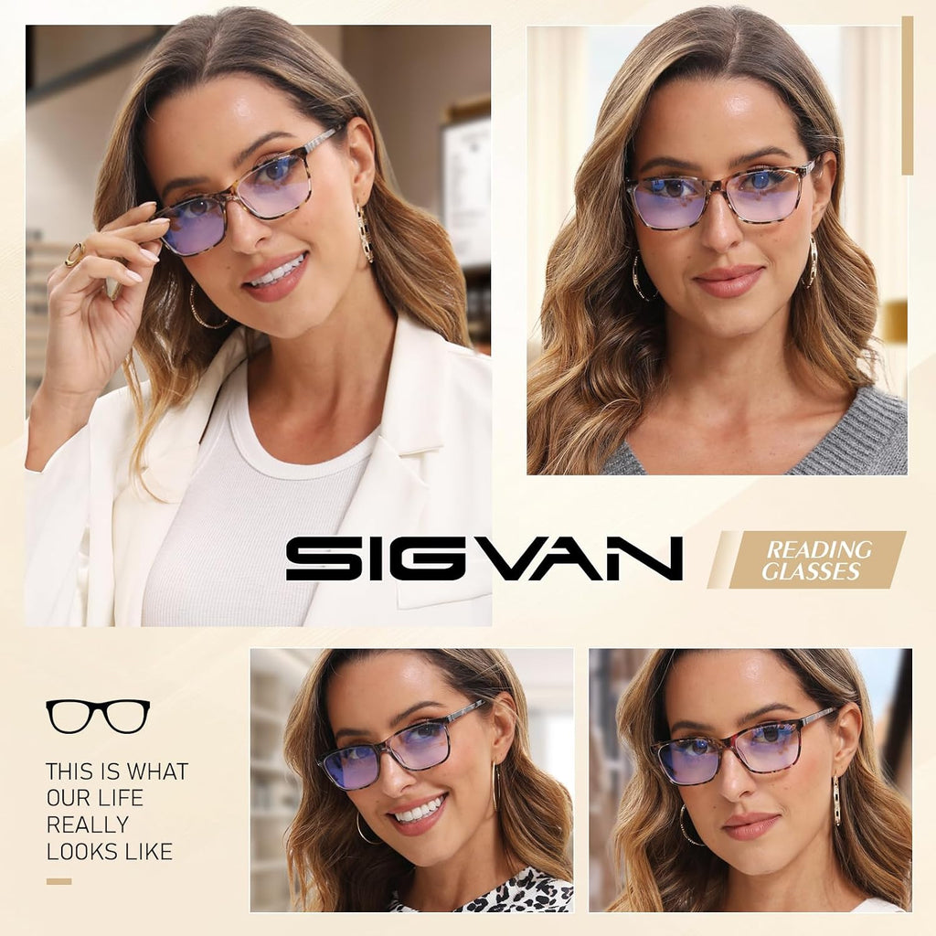 SIGVAN Ladies Reading Glasses Blue Light Blocking Spring Hinge Fashion Pattern Print Eyeglasses for Women