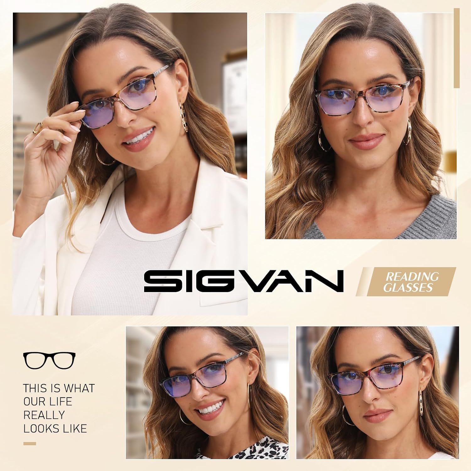 SIGVAN Ladies Reading Glasses Blue Light Blocking Spring Hinge Fashion Pattern Print Eyeglasses for Women