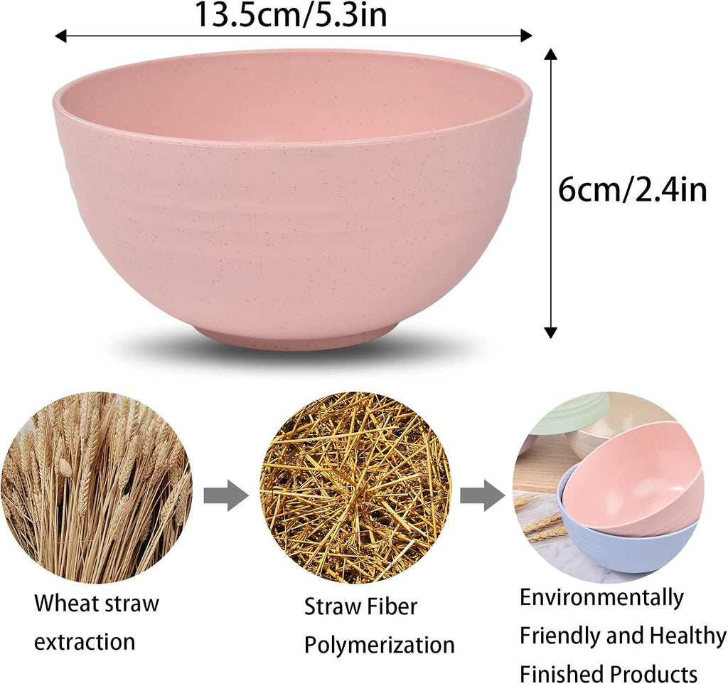 Cuayaes 5Pcs Unbreakable Cereal Bowls  18 OZ Reusable Lightweight Wheat Straw Bowl  Dishwasher & Microwave Safe - Perfect for Rice  Noodle  Snack  Salad  Soup (5 Colors)
