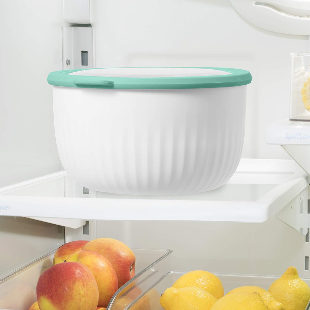Oggi Prep  Store & Serve Plastic Bowl w/See-Thru Lid- Dishwasher  Microwave & Freezer Safe  (4 qt) Lt Gray w/Dk Gray Lid