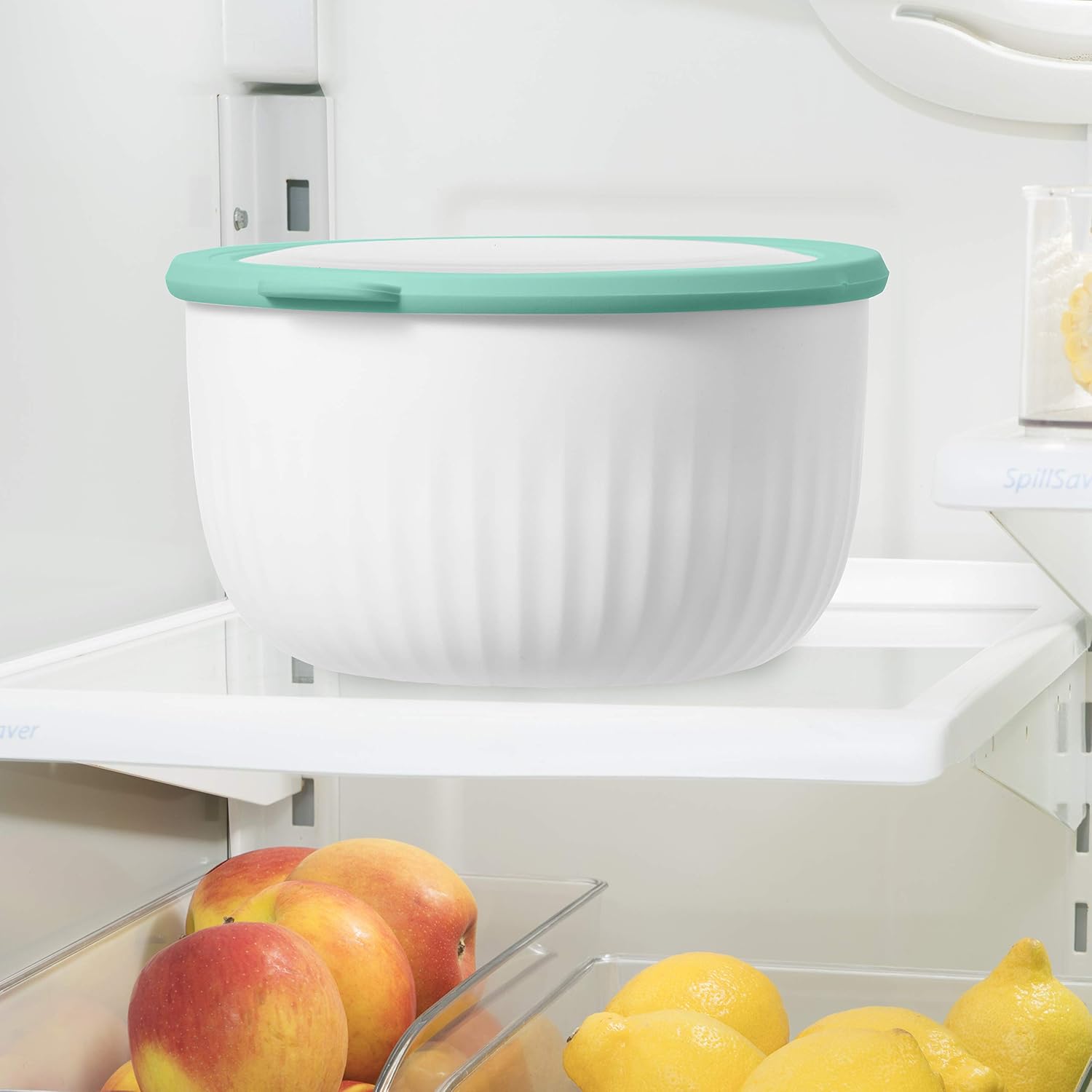 Oggi Prep  Store & Serve Plastic Bowl w/See-Thru Lid- Dishwasher  Microwave & Freezer Safe  (4 qt) Lt Gray w/Dk Gray Lid