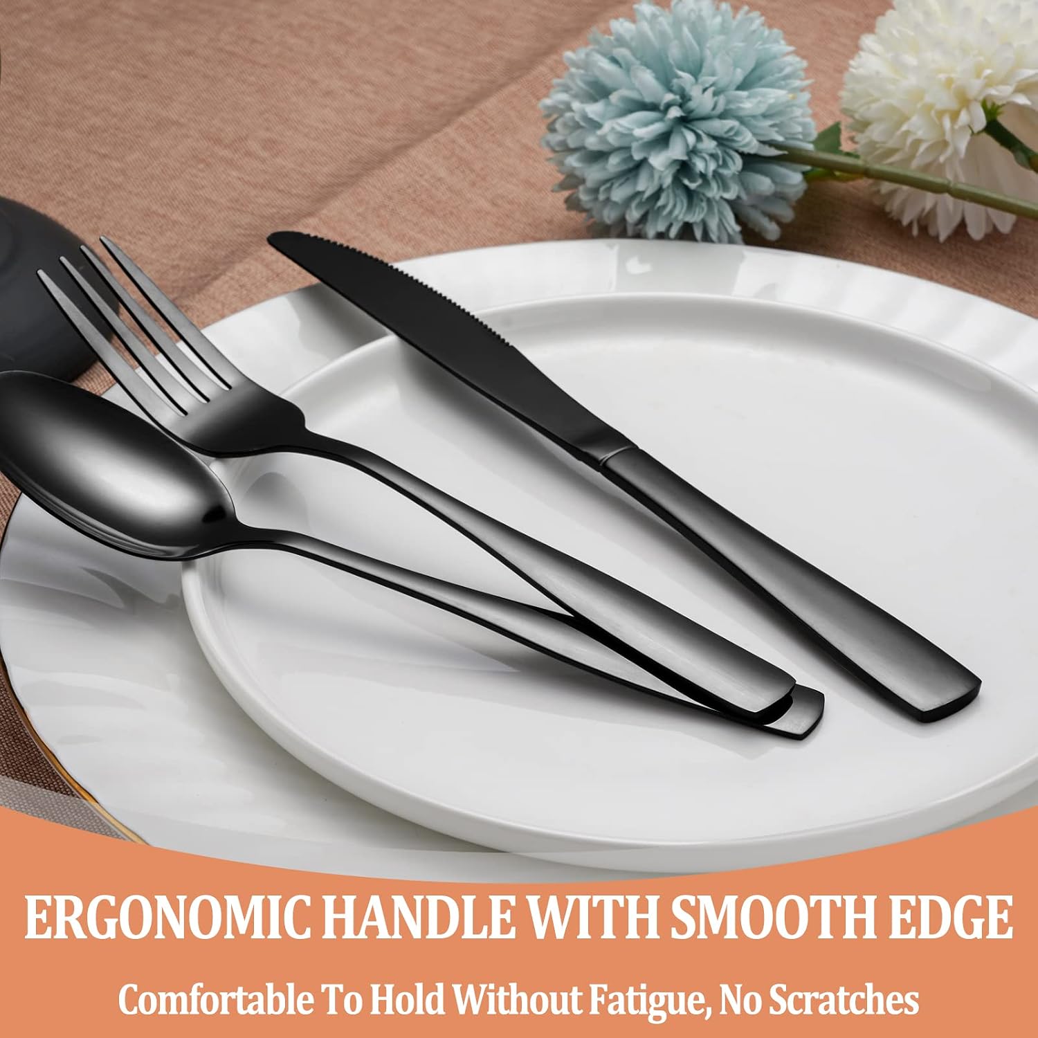 20 Pcs Black Silverware Set  Food-Grade Stainless Steel Flatware Set for 4  Square Cutlery Set  Mirror Polished Tableware Eating Utensils Set for Kitchen  Include Knife Fork Spoon Set Dishwasher Safe