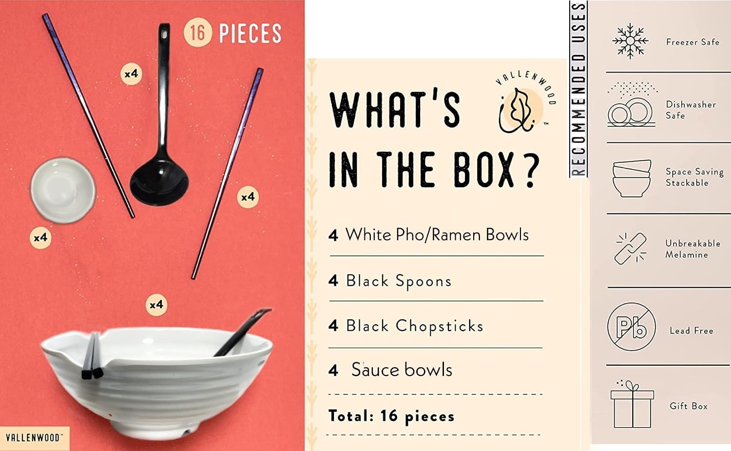 4 XL White Pho Bowls set. 16 Pieces Pho Bowl Set for Asian Noodle Dishes  52 oz Restaurant Quality Melamine. Perfect for Ramen  Curry  Udon  Thai. Includes Spoons  Chopsticks And Sauce Dishes.
