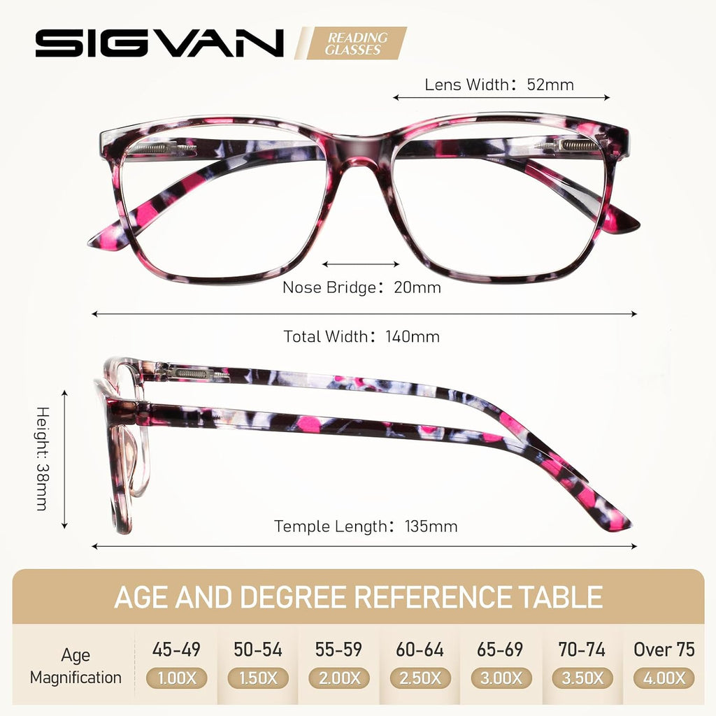 SIGVAN Ladies Reading Glasses Blue Light Blocking Spring Hinge Fashion Pattern Print Eyeglasses for Women