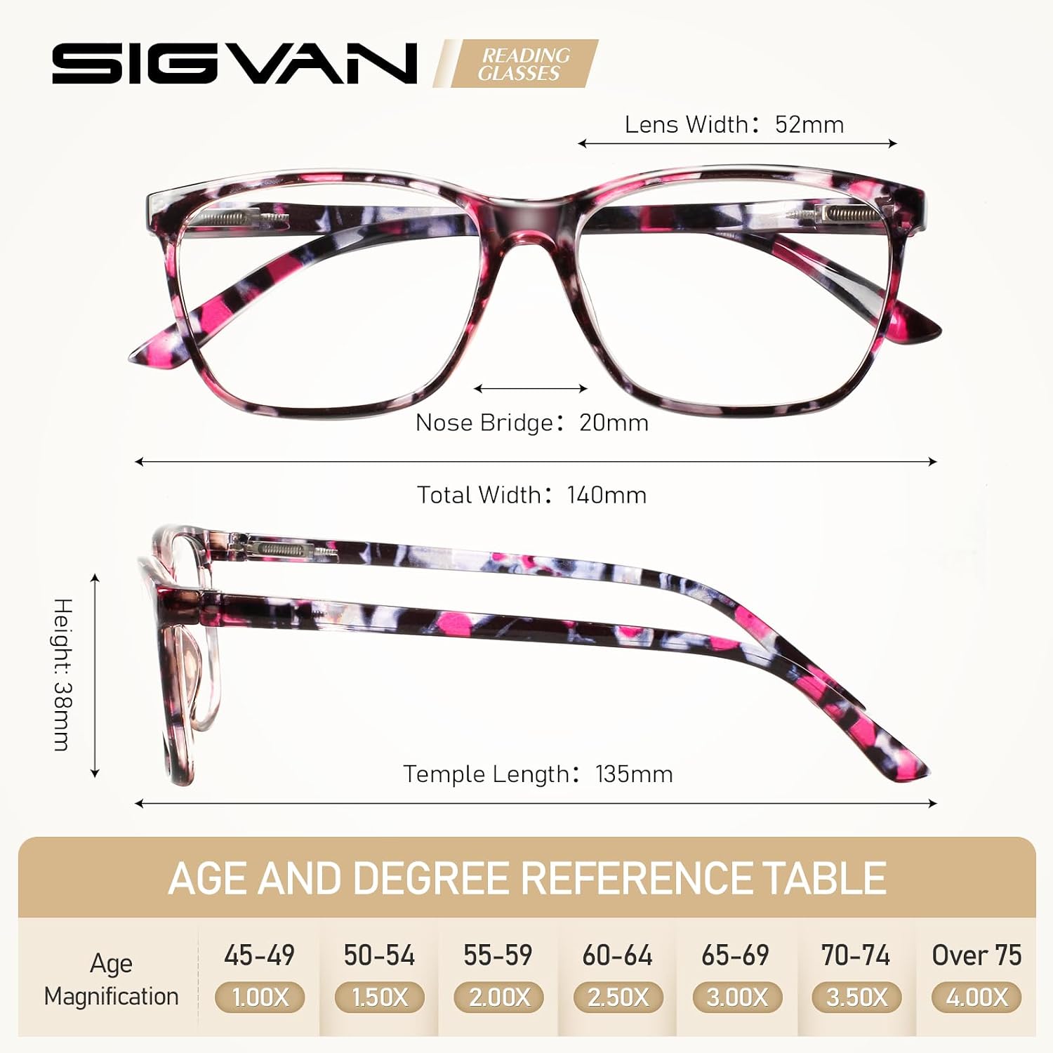 SIGVAN Ladies Reading Glasses Blue Light Blocking Spring Hinge Fashion Pattern Print Eyeglasses for Women
