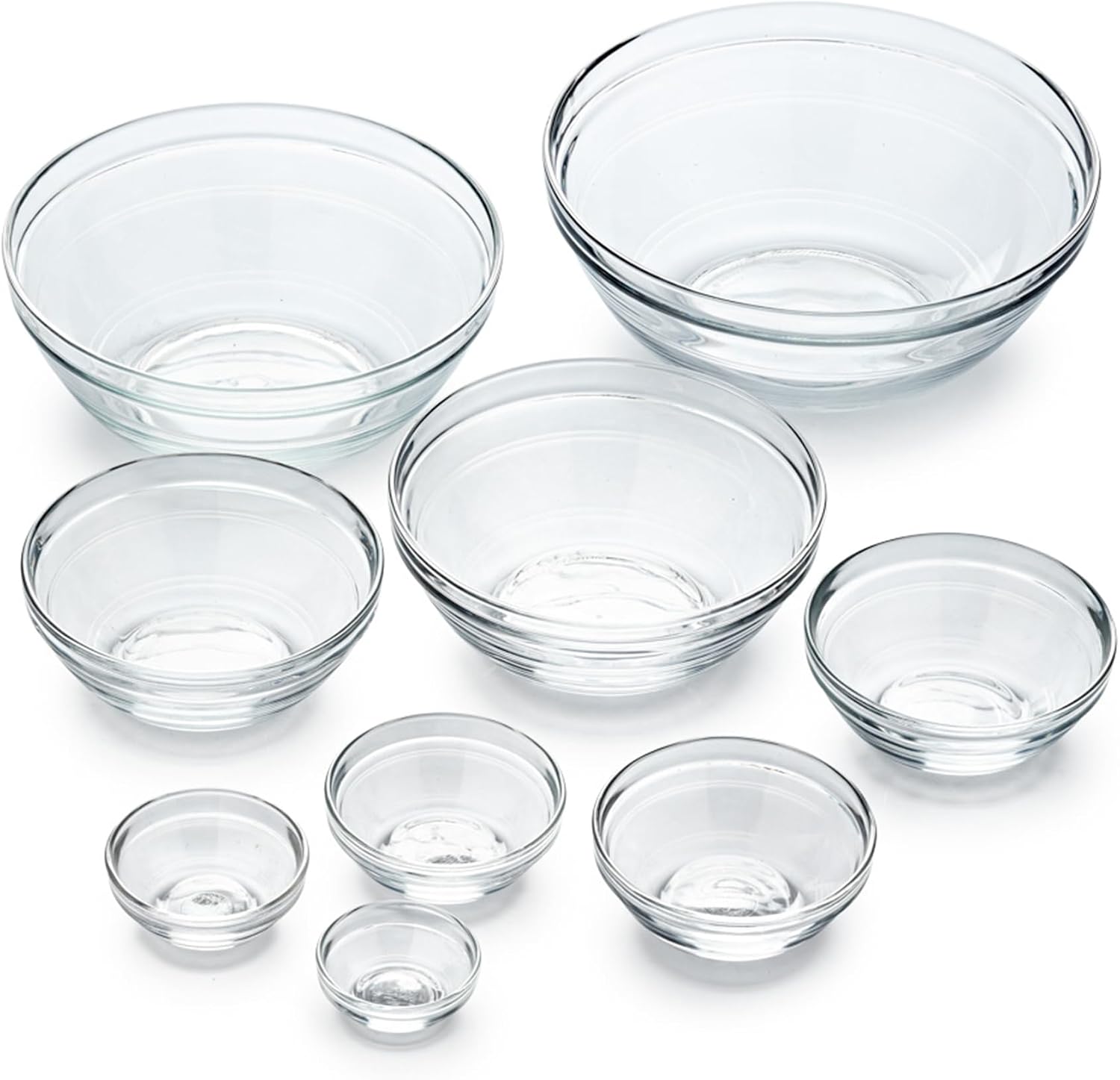 Duralex Le Gigogne Glass Mixing Bowl Set – 9-Piece Clear Stackable Prep Bowls Made of Durable Glass