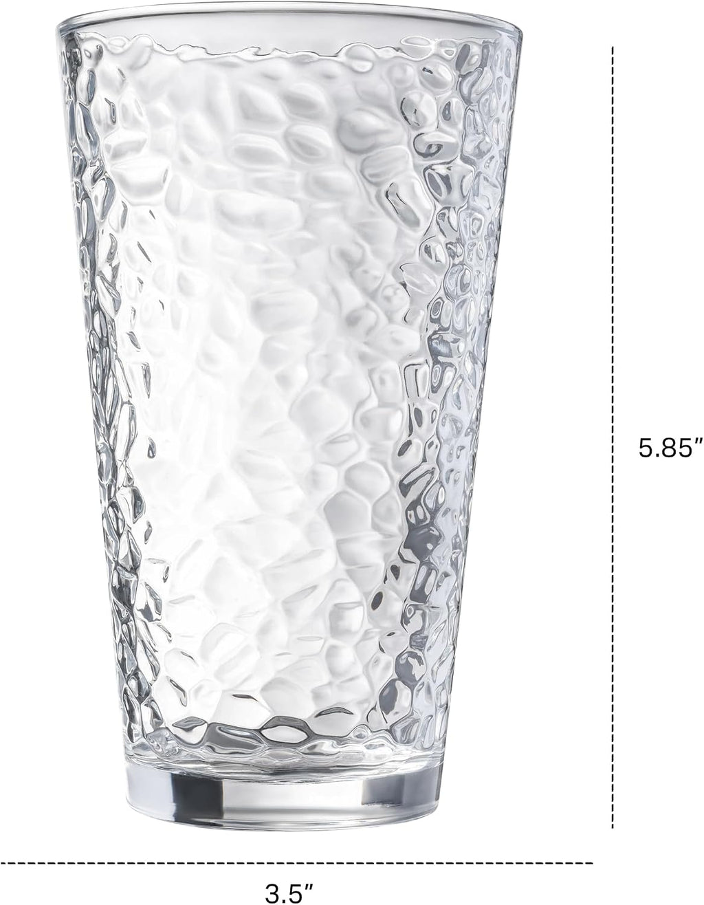 Set of 10 Hammered Glass Cups  16oz. Dishwasher Safe Cocktail Drinking Glasses - Clear Heavy Base Stemmed Water Glasses  Tall Beer Glasses  Bar Glass  Juice  Iced Tea  Margarita  & Everyday Drinks