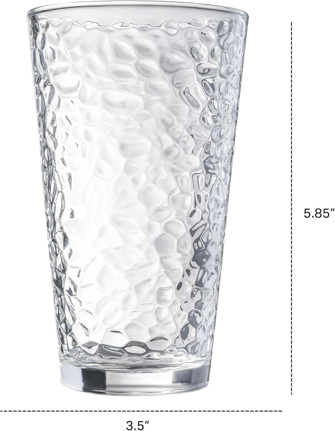 Set of 10 Hammered Glass Cups  16oz. Dishwasher Safe Cocktail Drinking Glasses - Clear Heavy Base Stemmed Water Glasses  Tall Beer Glasses  Bar Glass  Juice  Iced Tea  Margarita  & Everyday Drinks