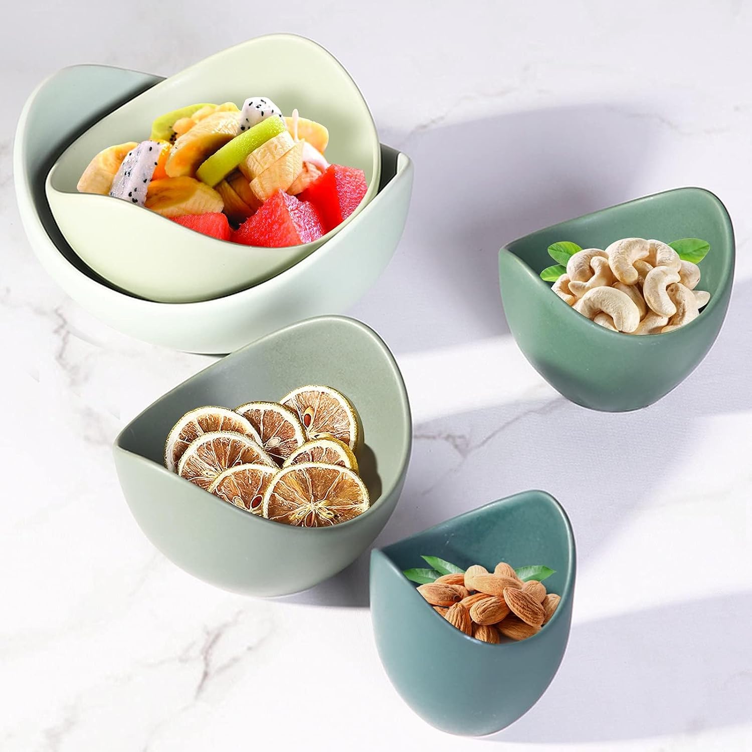 Notakia Salad Decorative Bowls Lotus Shaped Pasta Bowls Dishwasher Safe  Unique Angled Ceramic Bowls for Salad  Pasta  Soup  Rice  Prep  Ideal for Restaurant (Green)