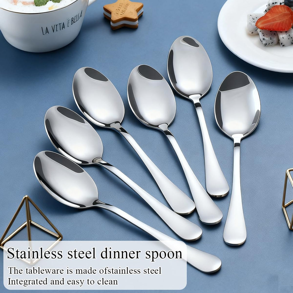 Berglander Dinner Spoons Set 24pcs  7.36" Food Grade Stainless Steel Silverware Soup Spoon Tablespoon for Home  Kitchen or Restaurant Mirror Polished  Dishwasher Safe
