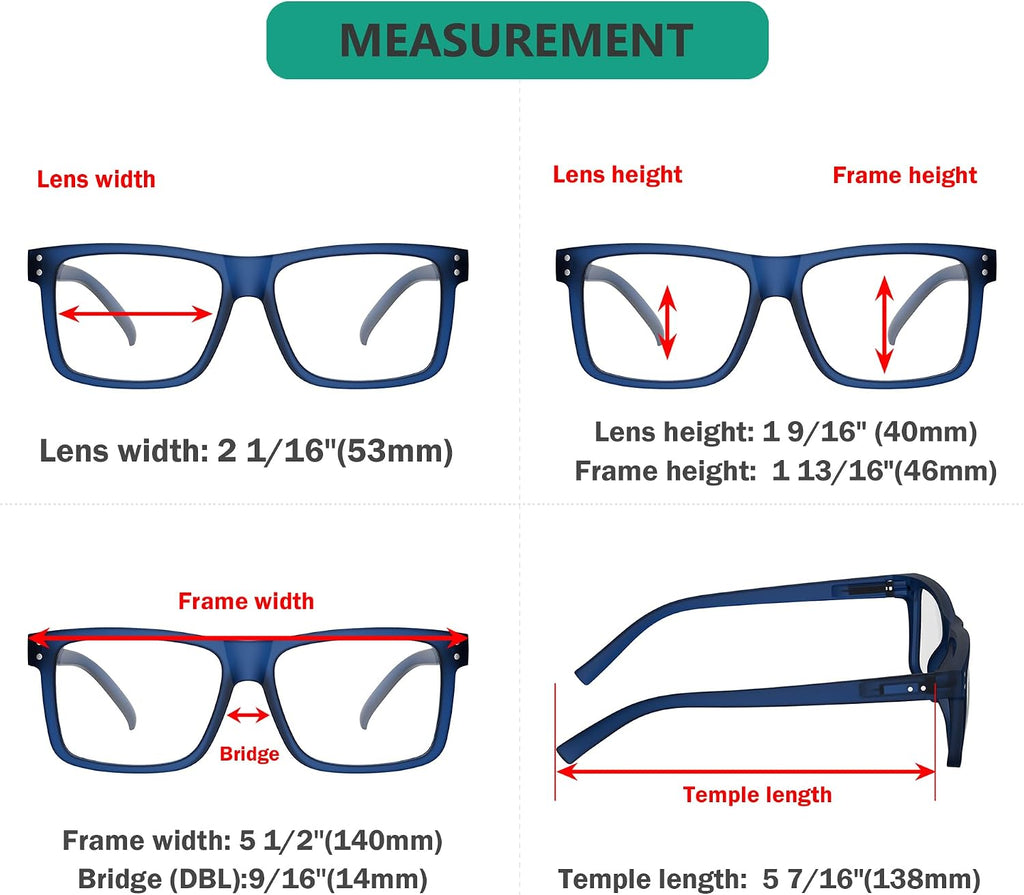 Eyekepper 5-pack Oversized Reading Glasses Square Large Frame Readers for Men and Women +1.50