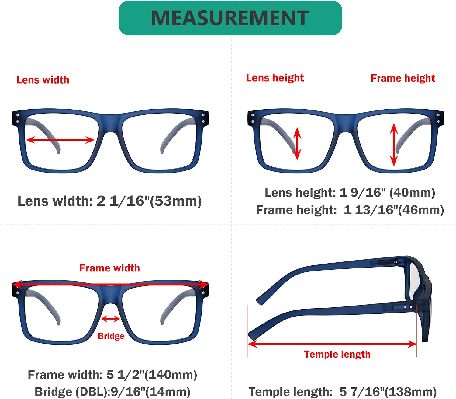 Eyekepper 5-pack Oversized Reading Glasses Square Large Frame Readers for Men and Women +1.50