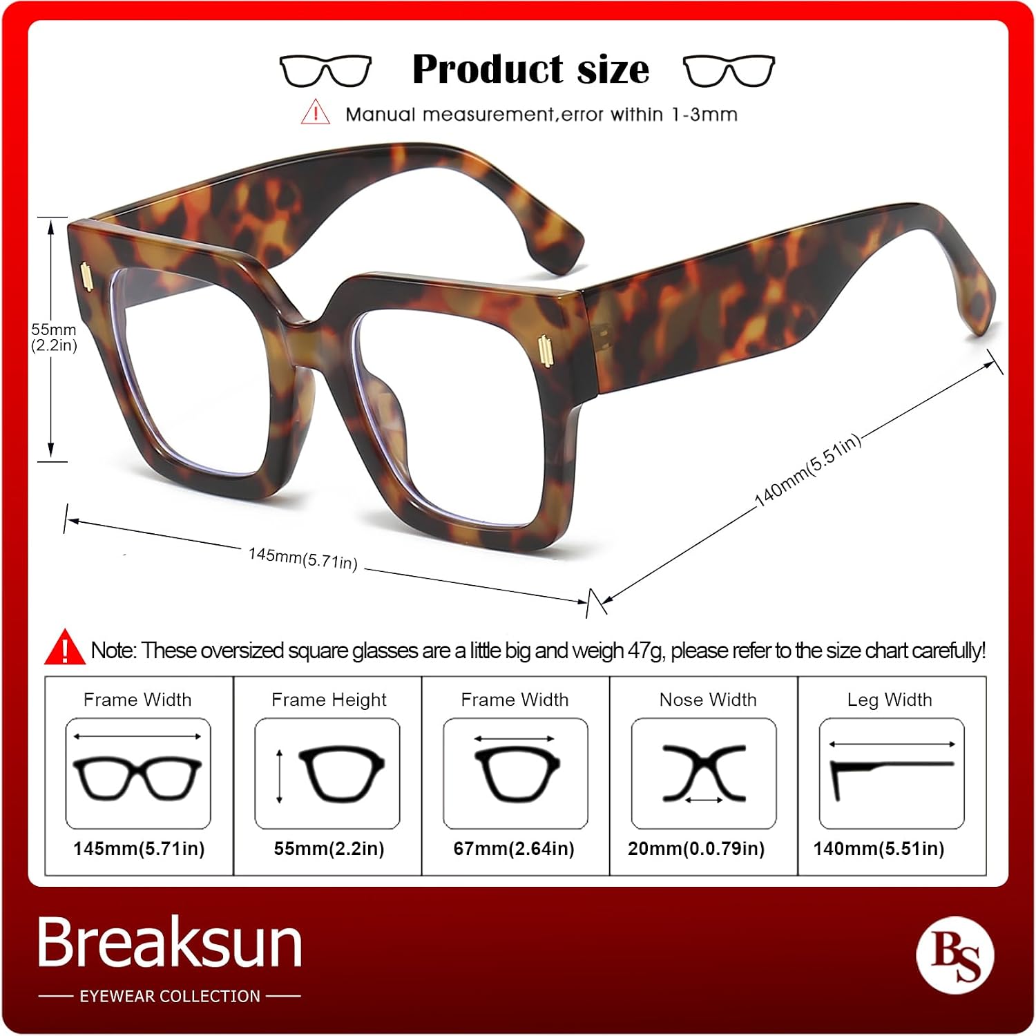 Fashion Oversized Blue Light Blocking Glasses for Women Men Trendy Big Square Frame Computer Eyeglasses