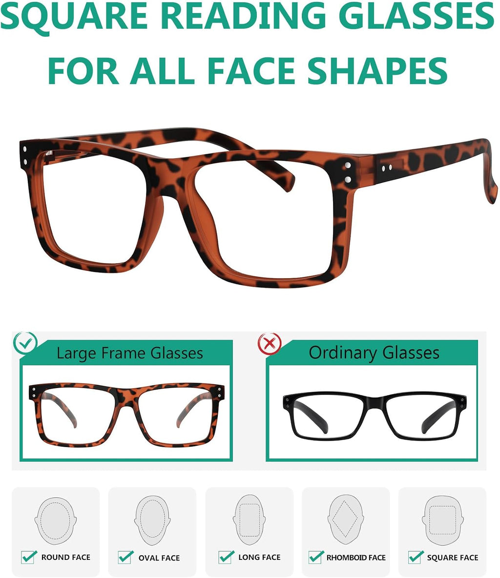 Eyekepper 5-pack Oversized Reading Glasses Square Large Frame Readers for Men and Women +1.50