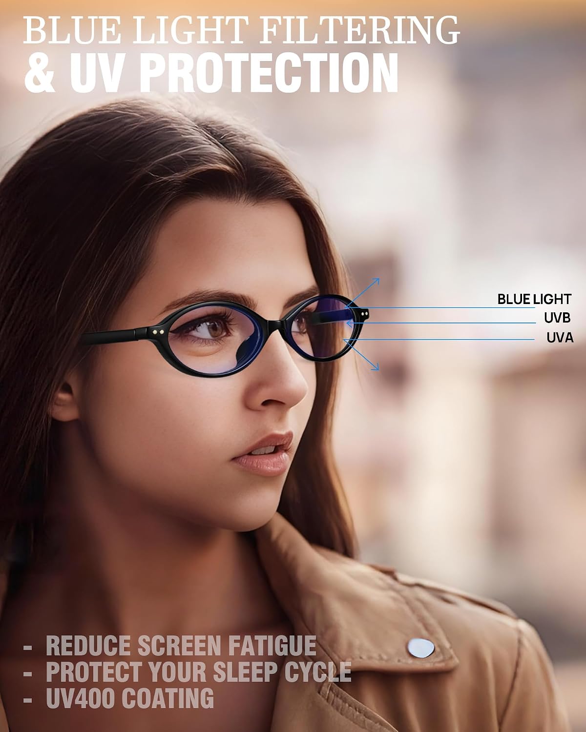 2 Pack Oval Blue Light Glasses for Women  Lightweight TR90 Small Frame with Spring Hinge for All-Day Comfort  Anti UV Glare & Eyestrain