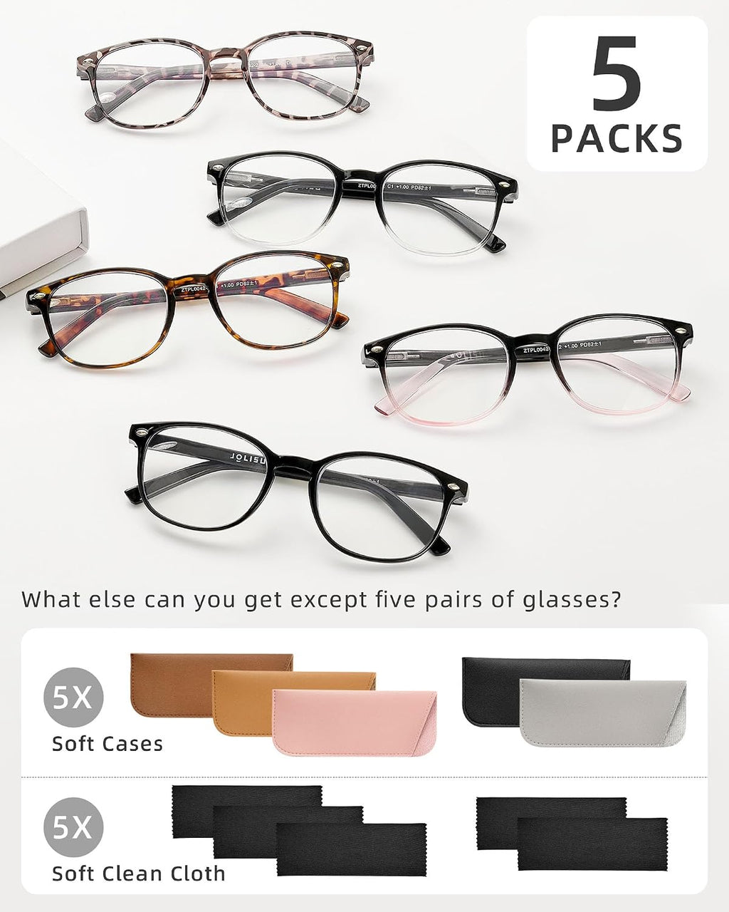 5 Pack Reading Glasses For Women  Blue Light Blocking Computer Reader Spring Hinge Eyeglasses