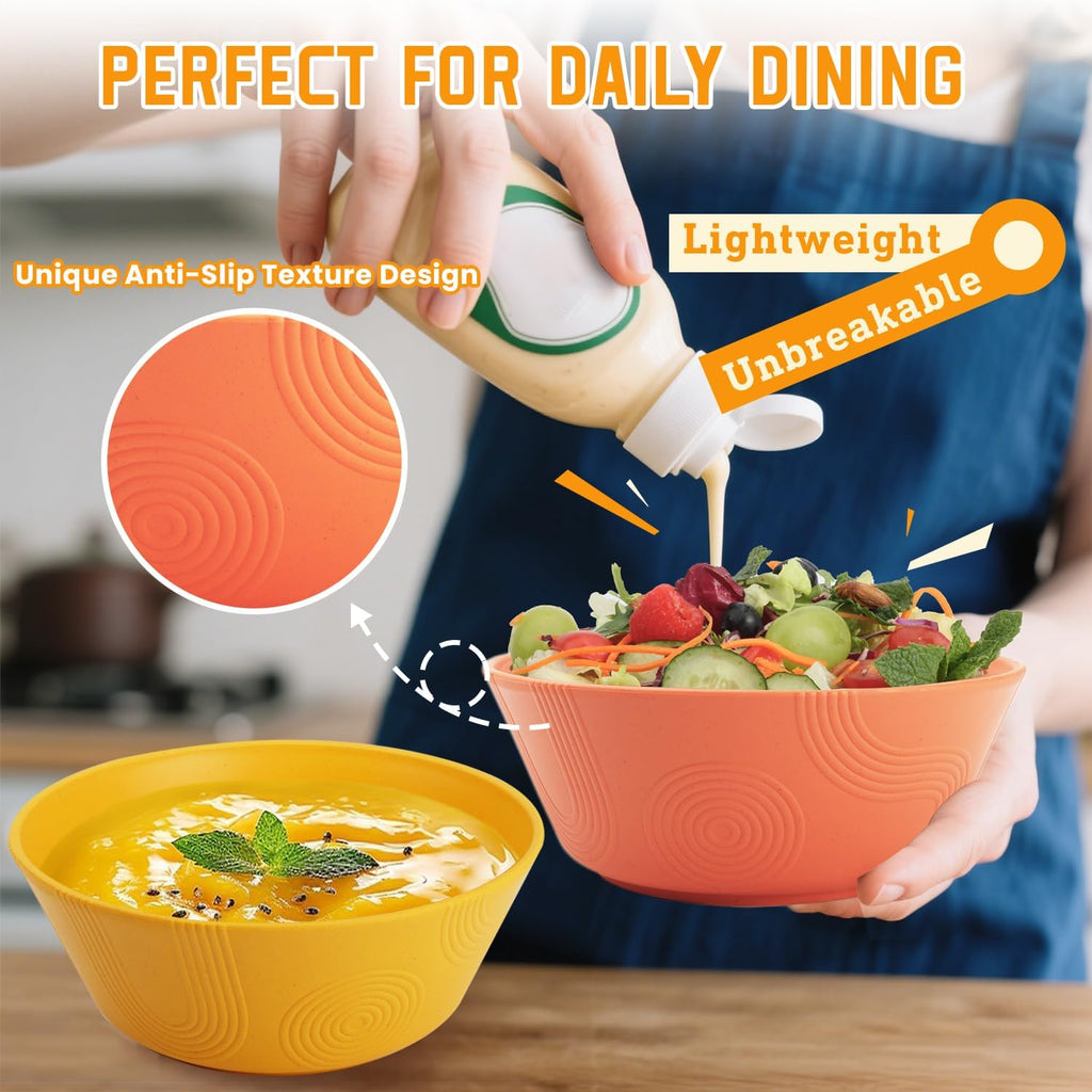 Homienly Unbreakable Cereal Bowls  Wheat Straw Bowl with Textured  36oz Microwave Safe Plastic Bowls for Kitchen  Party  Large Soup Bowls for Popcorn  Ramen  Salad  Dishwasher Safe (Multi 6 PCS)