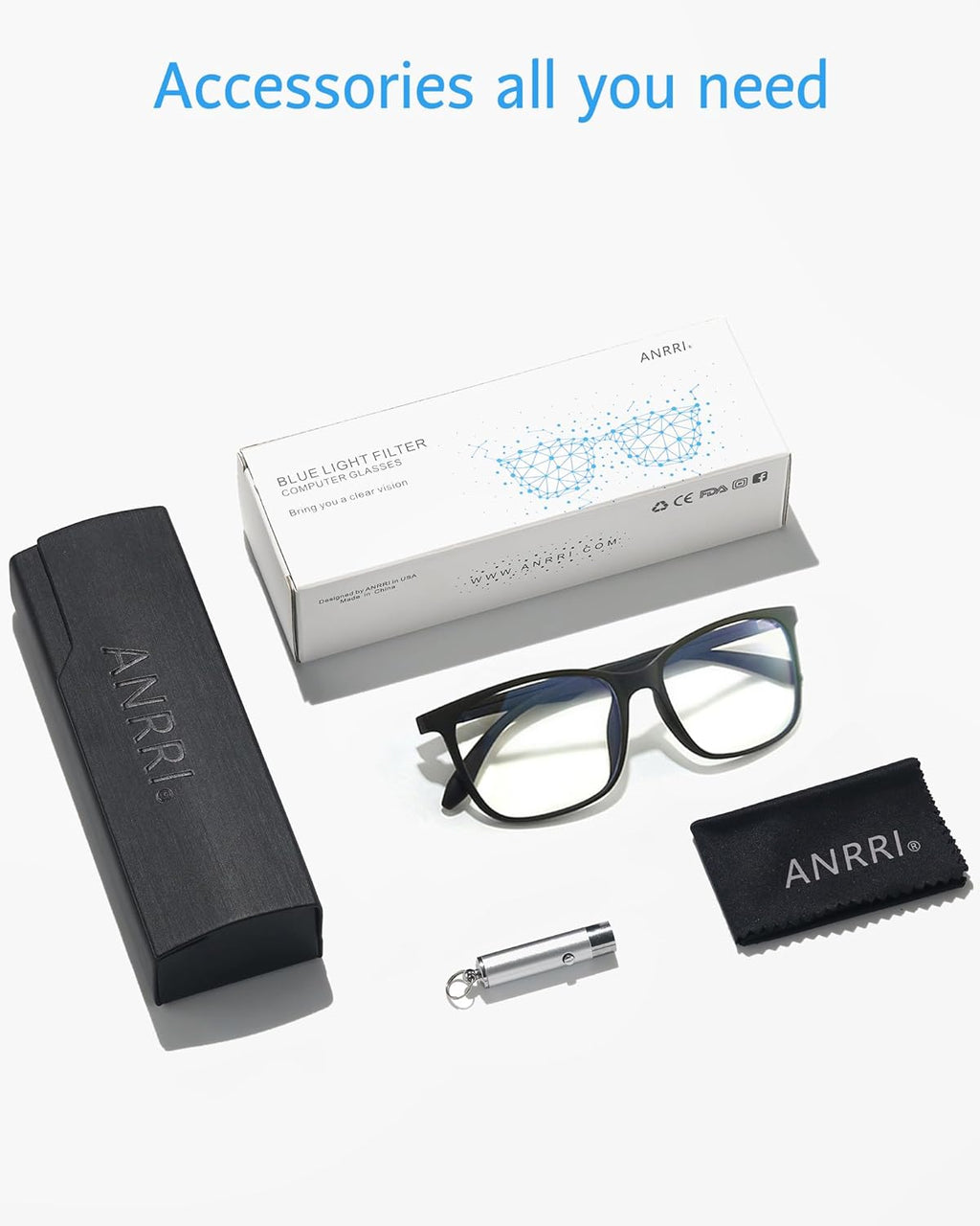 ANRRI Blue Light Blocking Glasses  Anti Eyestrain Lens Lightweight Frame Eyeglasses  Black  Men/Women