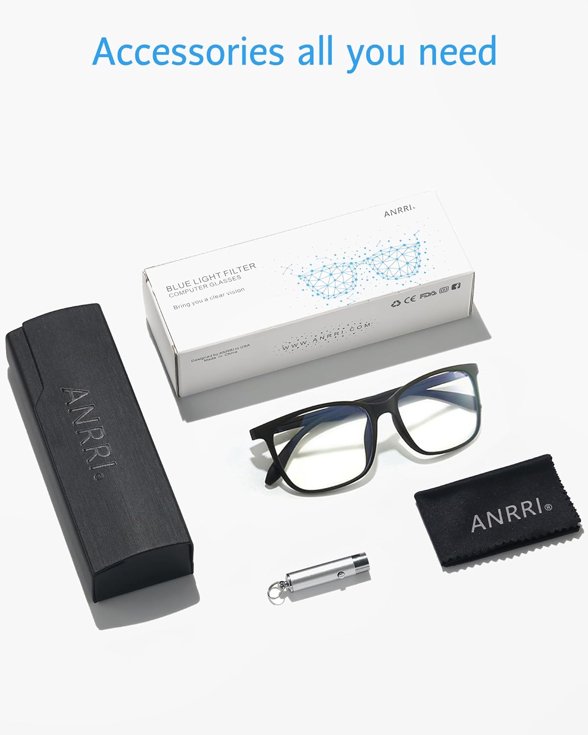 ANRRI Blue Light Blocking Glasses  Anti Eyestrain Lens Lightweight Frame Eyeglasses  Black  Men/Women