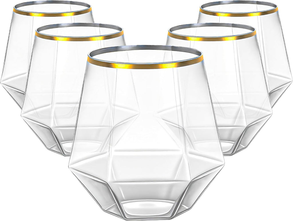 Lullaby 40pcs Plastic Wine Glasses with Gold Rim  12oz Clear Disposable Wine Cups for Champagne Whiskey Cocktail  Perfect for Parties  Weddings and Daily Use