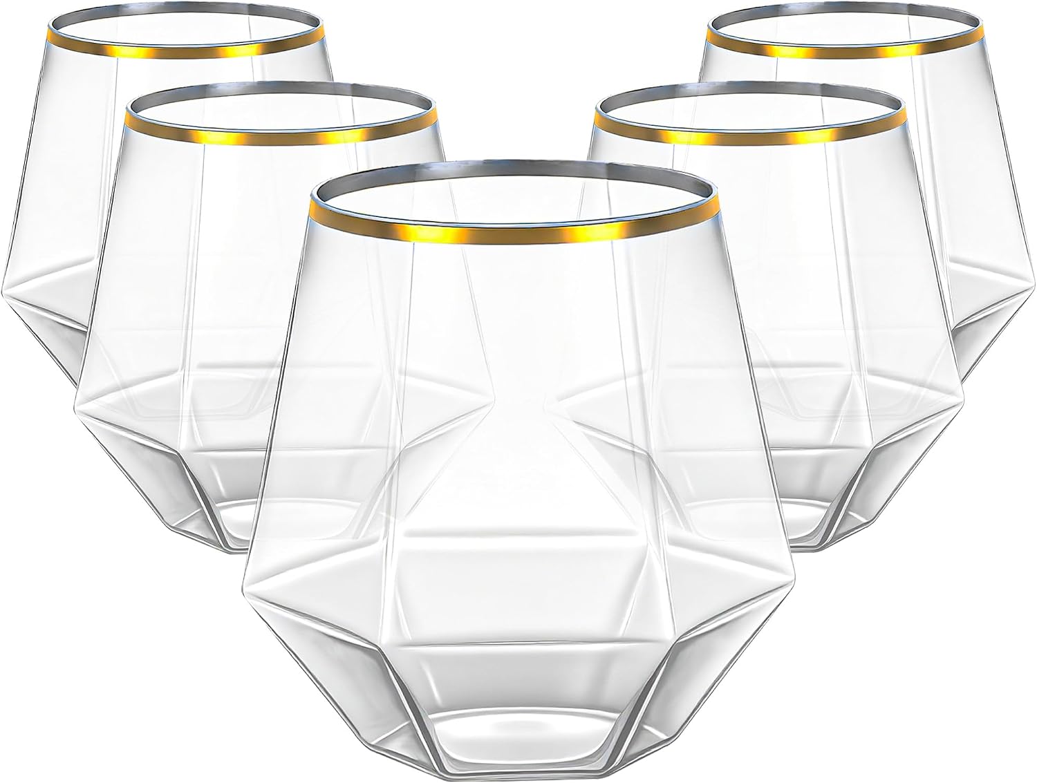 Lullaby 40pcs Plastic Wine Glasses with Gold Rim  12oz Clear Disposable Wine Cups for Champagne Whiskey Cocktail  Perfect for Parties  Weddings and Daily Use