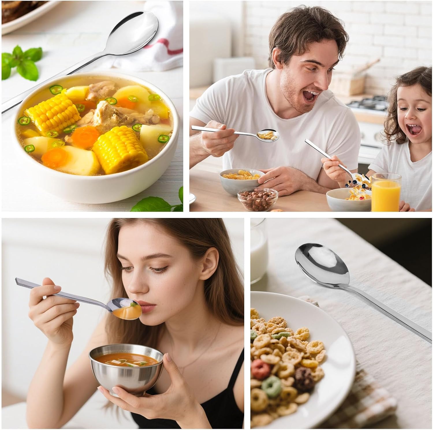 HANSGO Soup Spoons  8PCS Korean Spoon  8.5 Inch Stainless Steel Tablespoon with Long Handles for Home Kitchen Restaurant  Flatware Set for Stirring Hot Cocoa and Cereal  Durable & Dishwasher Safe