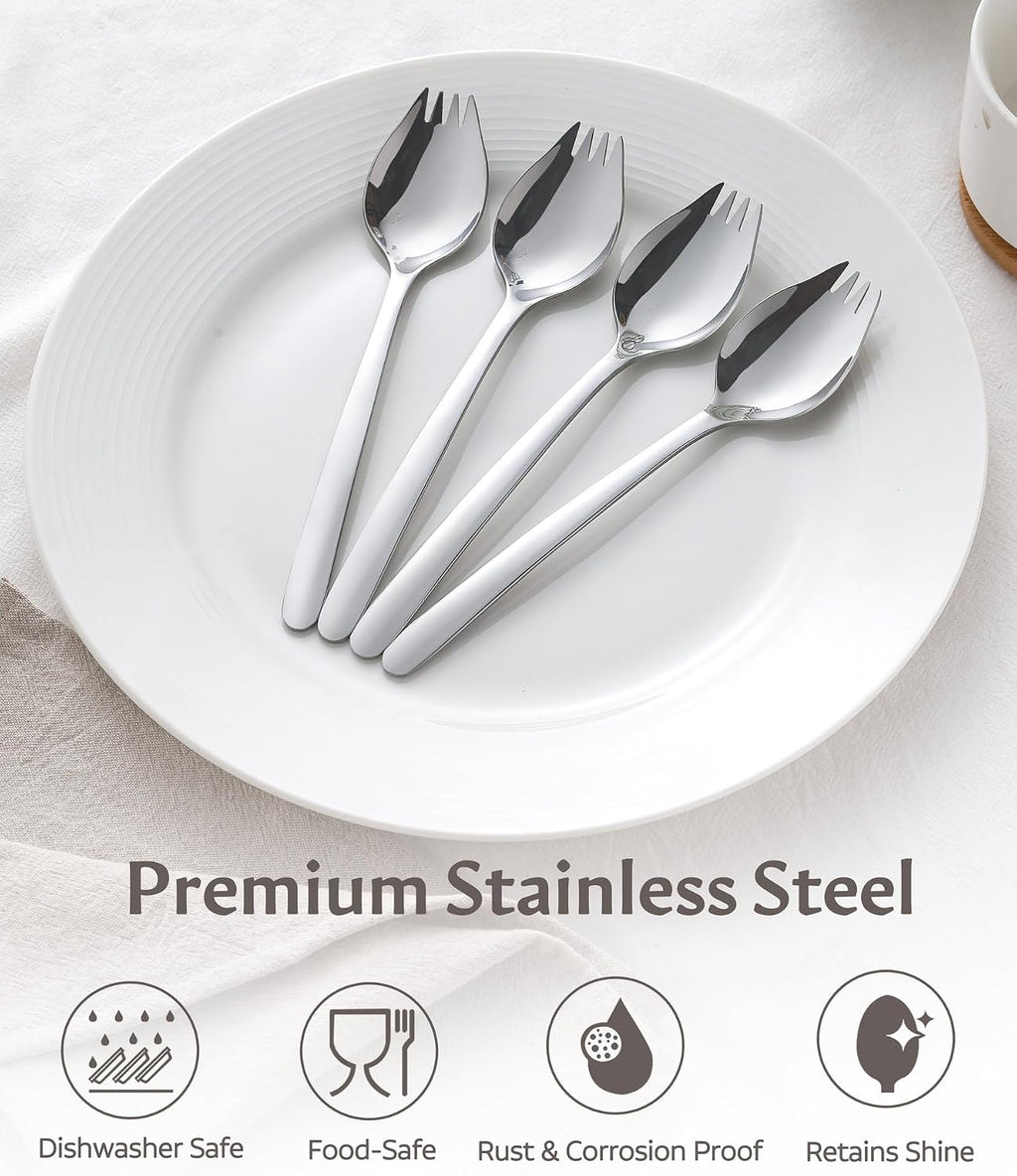 Lovingly Yours 7-inch Spork Stainless Steel  Reusable Metal Sporks  Set of 4