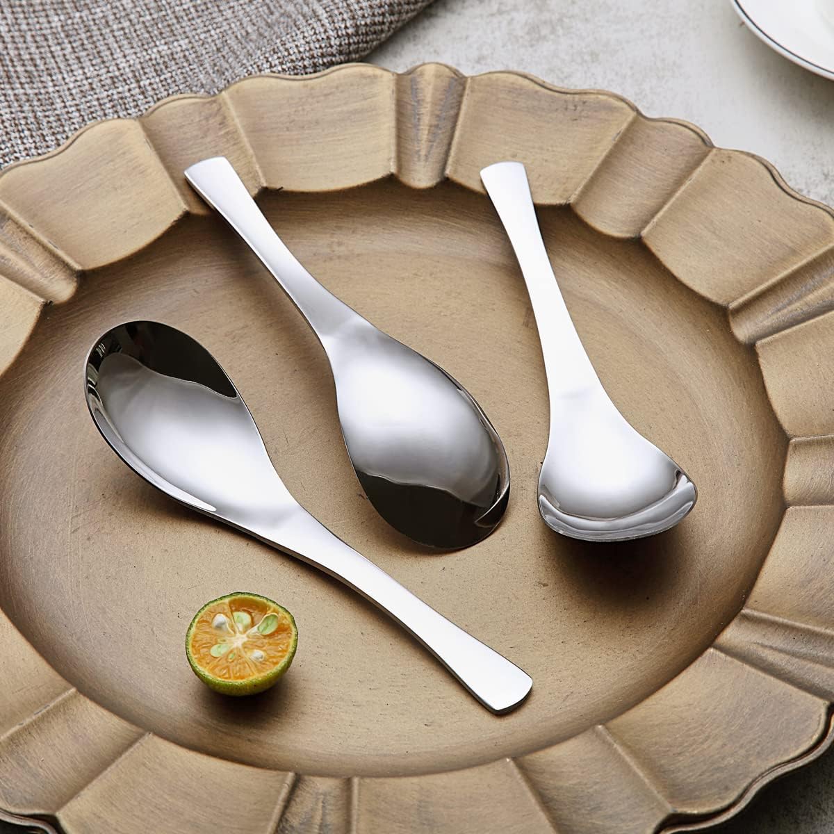 Kyraton Soup Spoons 4 Pieces  Stainless Steel Thick Heavy Weight Table Spoons  Asian Chinese Japanese Spoon Set for Cereal Ramen Dishwasher Safe