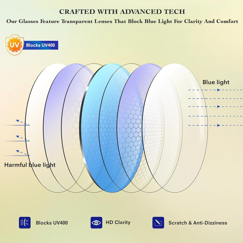 Blue Light Glasses for Woman Men | 99% Blue Light Blocking Glasses for Computer Gaming TV Phone Screen Square Frame | Anti Eyestrain & UV Glare Protection - 5 Pair