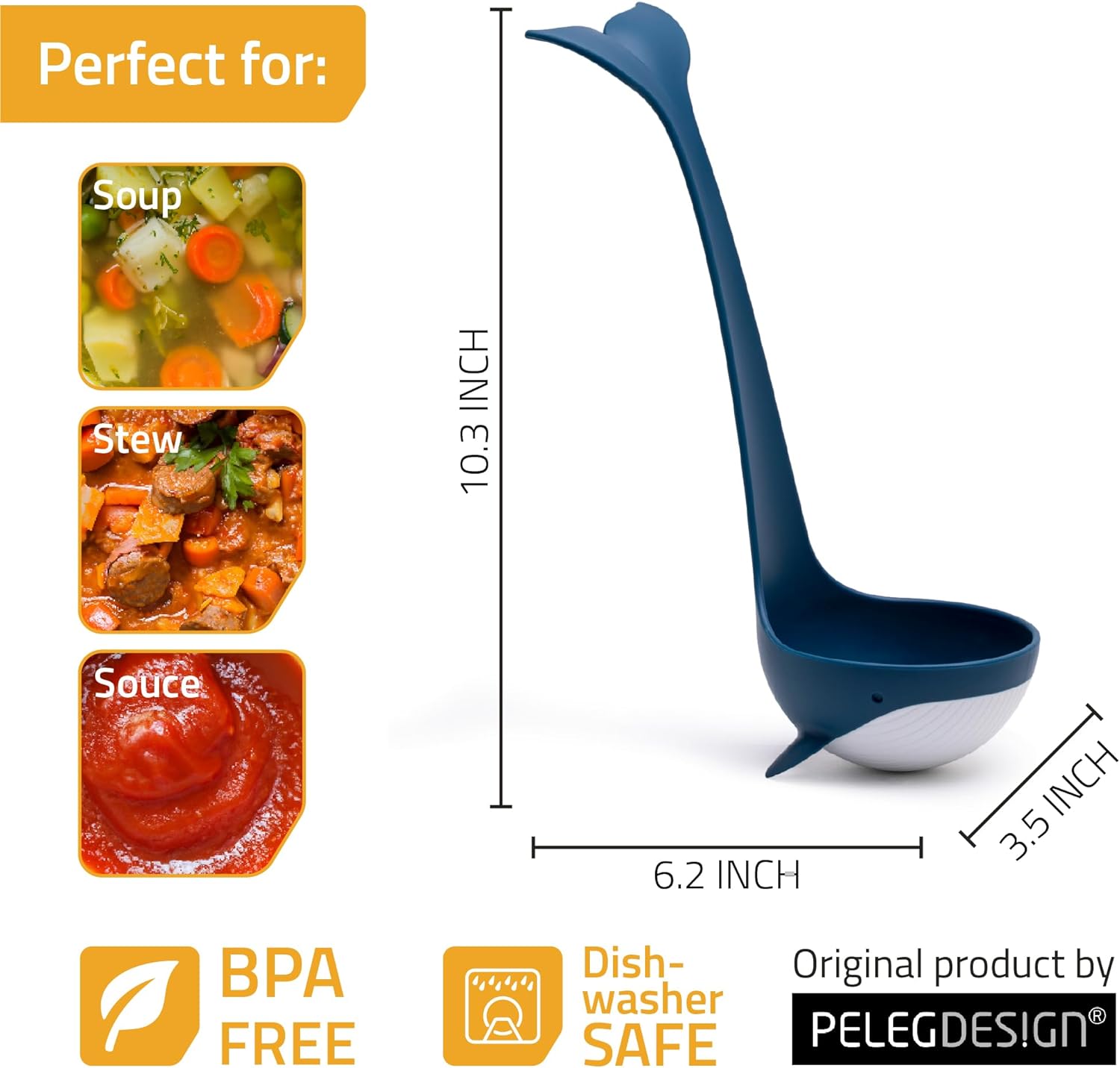 Peleg Design Souper Tail Soup Ladle - Ideal for Cooking  Serving Soup  Stew  and more – Fun and Decorative Ladle Spoon during Meals or Gatherings
