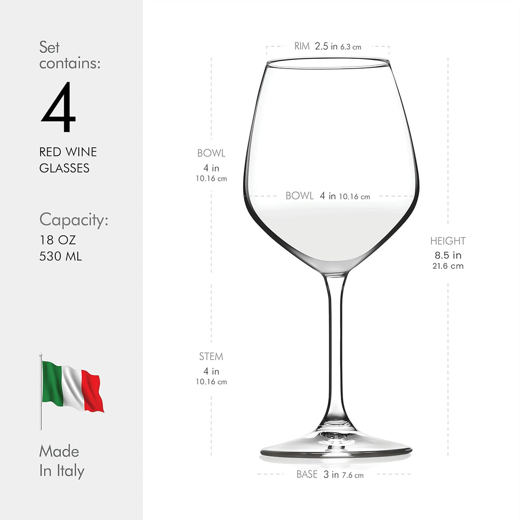 Paksh Novelty Italian Red Wine Glasses - 18 Ounce - Wine Glass Clear (Set of 4)
